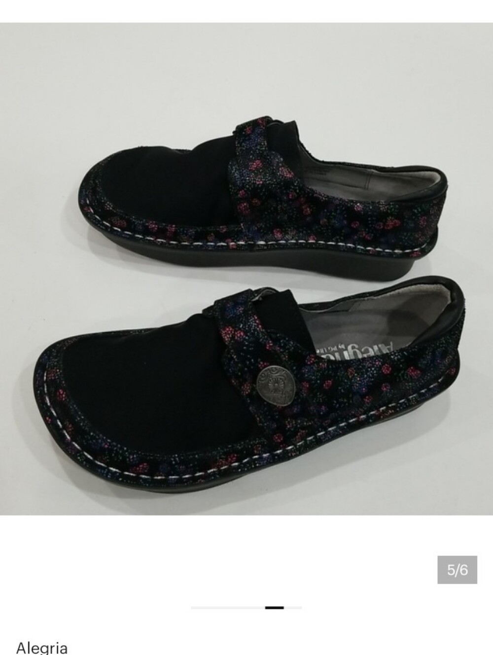 Alegria Black Slip-On Clog with Tiny Multicolor Floral Accents
